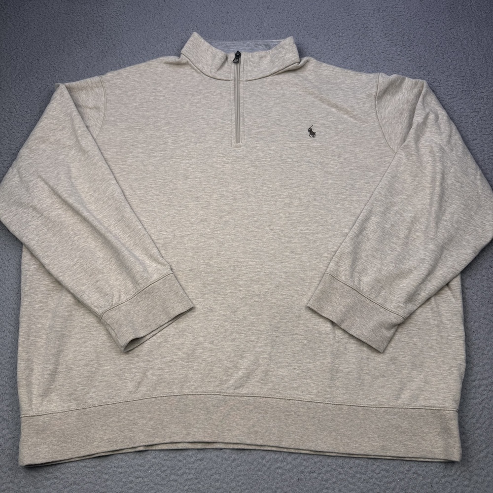 Polo Ralph Lauren Pullover Mens 2XL Beige Quarter Zip Sweater Big Pony Casual